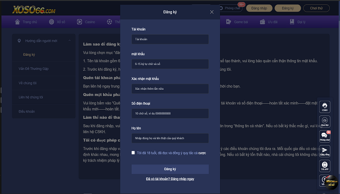 Đăng ký tại nhà cái xoso66 com